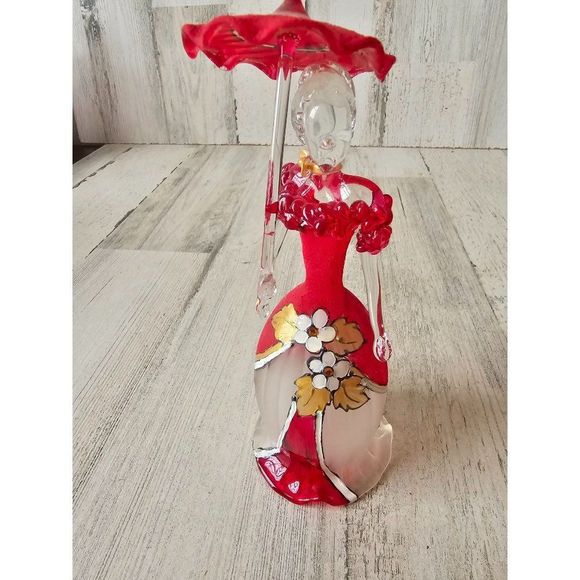 vintage Unique glass Victorian hand-painted lady figurine umbrella - Picture 1 of 9